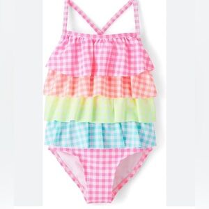 NWT GYMBOREE Girls Rainbow Tiered CHECKED One Piece Swimsuit-Splish-Splash Sz 7